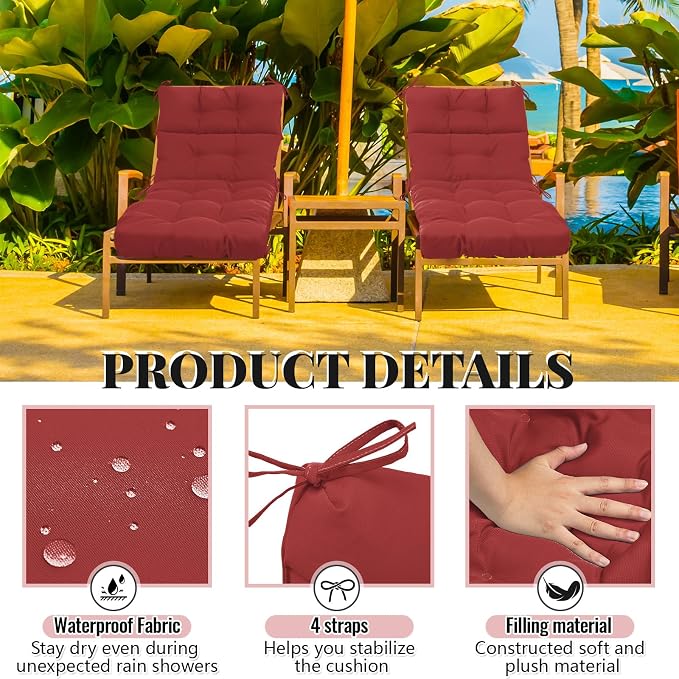 Kigley 2 Pcs Chaise Lounge Cushions 75 x 22 x 5 Inches Soft Lounge Chair - Image 4
