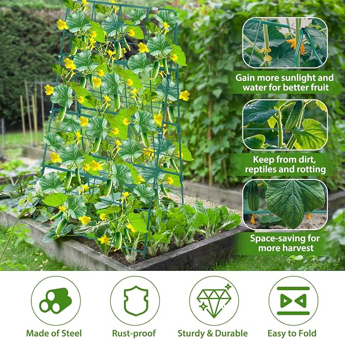 17 x 42 Inch Garden Trellis for Raised Beds Foldable Climbing Plant Support - Image 2