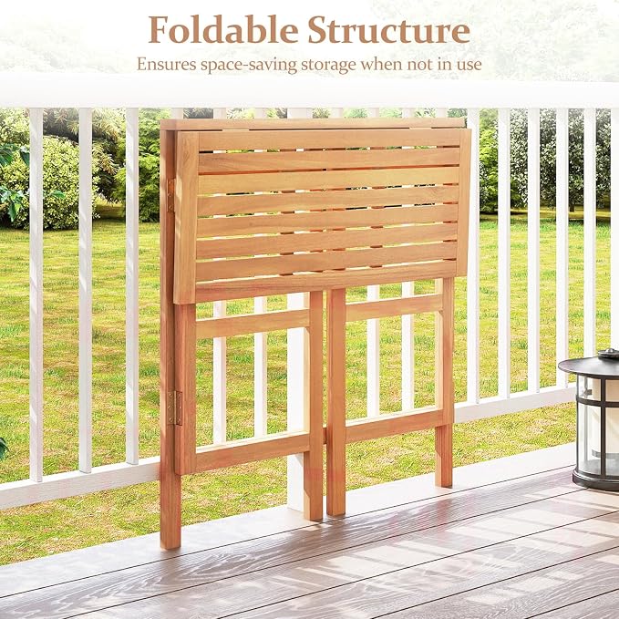Tangkula Acacia Wood Outdoor Folding Bar Table, Patio Rectangle Counter Height - Image 3