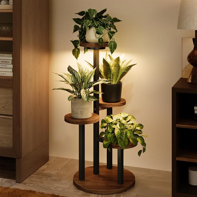 Bamworld Plant Stand with Grow Lights Indoor Plant Stand Tall Metal Wood Plant by Bamworld