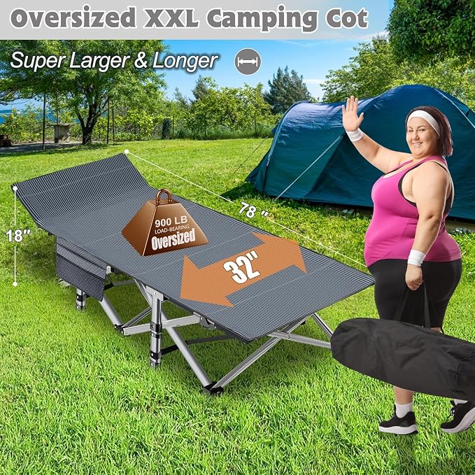 ABORON XXL Camping Cot with 2in Memory Foam Trifold Mattress, 900LBS Heavy Duty - Image 8
