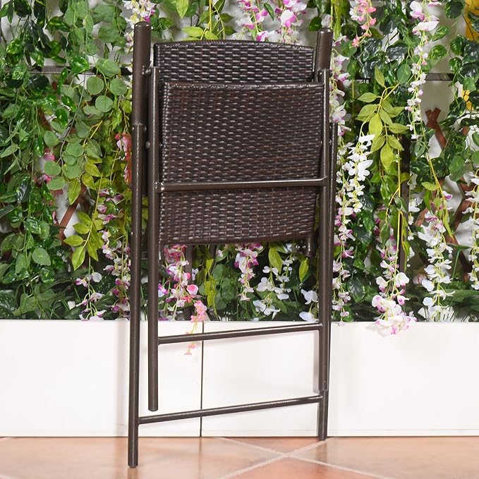 Giantex Set of 4 Folding Wicker Rattan Bar Chairs High Stool - Image 5
