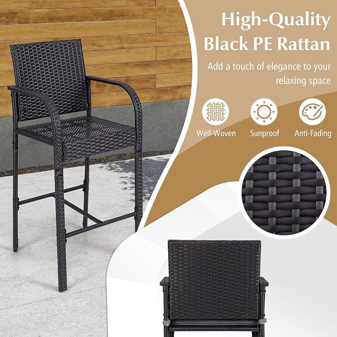 Tangkula 3 Piece Patio Wicker Bar Set, Outdoor Rattan Counter Height Cushioned - Image 6
