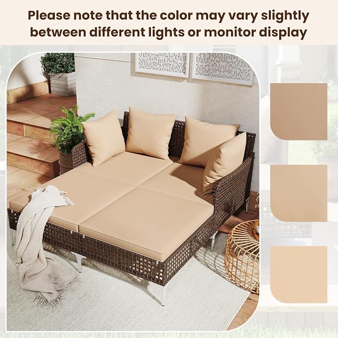 Tangkula Outdoor Rattan Double Daybed, Boho Wicker Chaise Lounge - Image 2