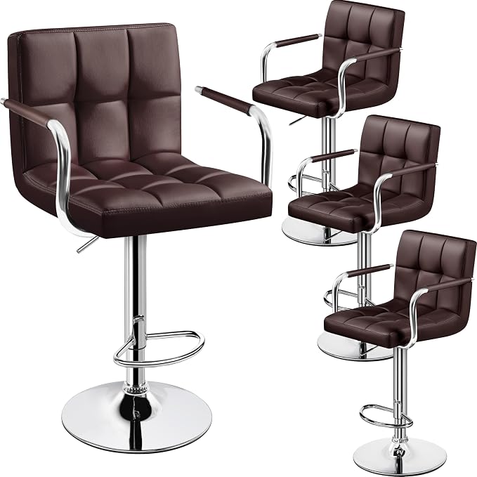 Yaheetech Bart Stools Set of 4, PU Leather Adjustable Barstools by Yaheetech