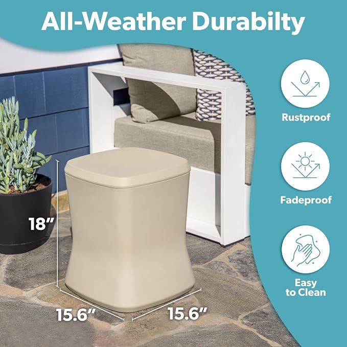 Coast Modern Outdoor Side Table Cooler- 2 in 1 Patio Decor Storage Table & Ice - Image 5