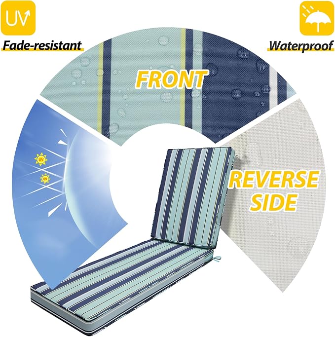 AAAAAcessories Outdoor Chaise Lounge Cushions, Fade-Resistant, Waterproof Patio - Image 2