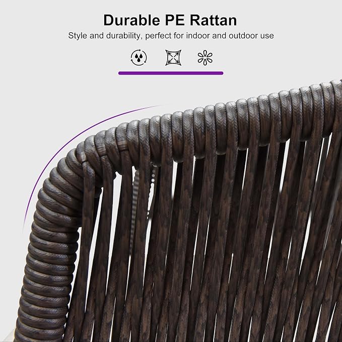 PURPLE LEAF Outdoor Bar Stool Set of 2 Rattan Wicker Patio Height Stool Bar - Image 7