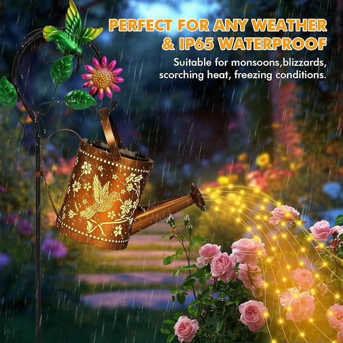 Hummingbird Outdoor Hanging Solar Lantern Waterproof Metal Openwork Hummingbird - Image 4