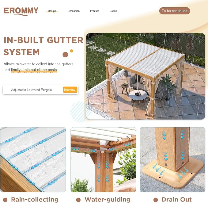 EROMMY Louvered Pergola 10' x 10' Outdoor Hard Top Gazebo - Image 4