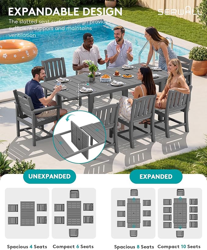 SERWALL 9-Piece Outdoor Dining Set, All Weather HDPE Outdoor Furniture Set - Image 4