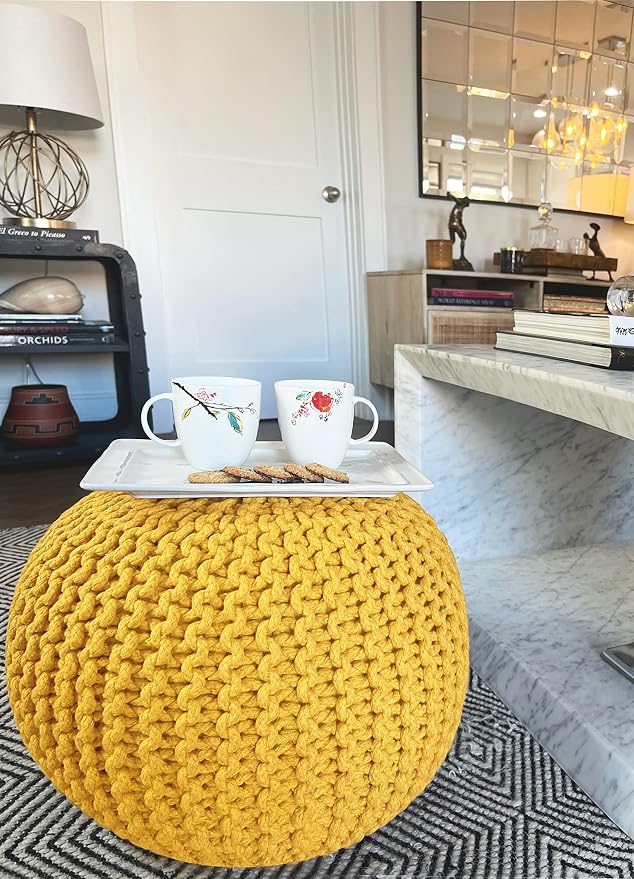 FRELISH DECOR Round Pouf Ottoman Hand Knitted 100% Cotton Pouf Foot Stool - Image 6