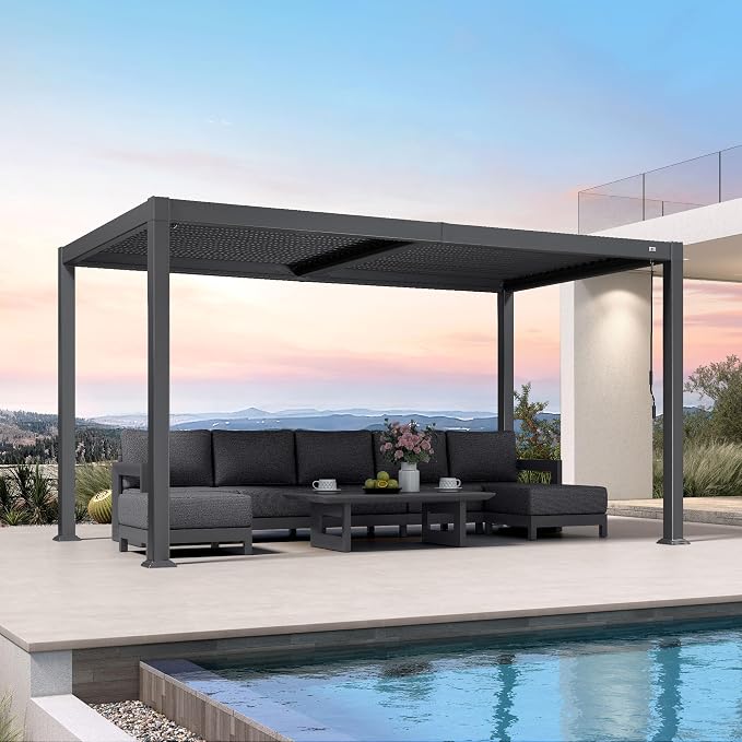 PURPLE LEAF Louvered Pergola 8' x 14' Aluminum Outdoor Pergola - Image 2