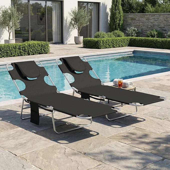Outsunny Chaise Lounge Chair Outdoor Set of 2 - Image 9