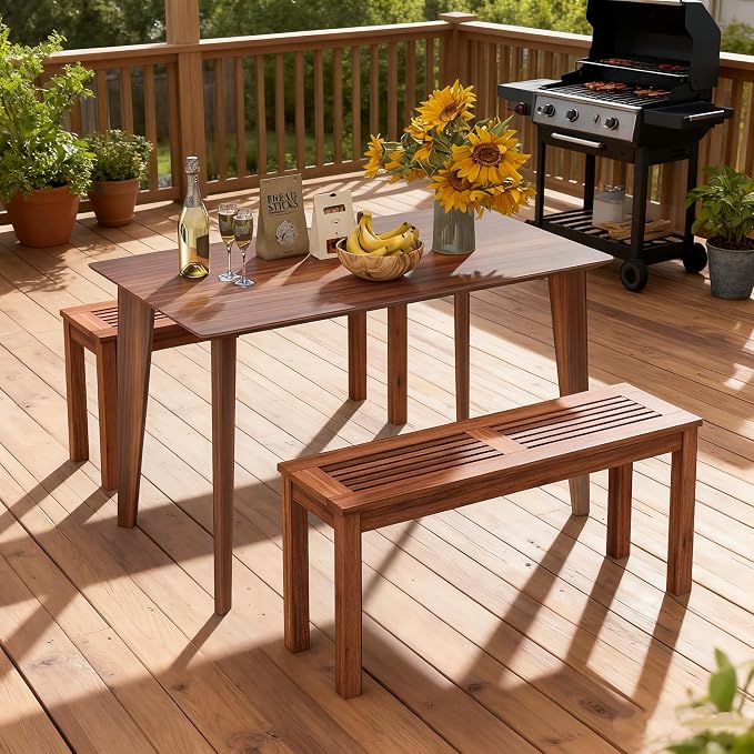 ERGOMASTER Wooden Backless Outdoor Bench Set of 1, 2-Person Indoor Outdoor - Image 3