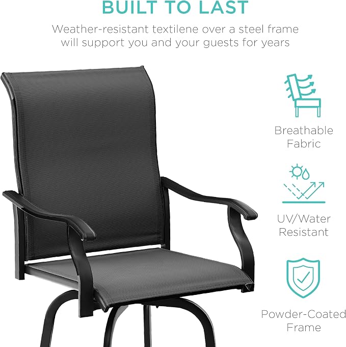 Best Choice Products Set of 2 Swivel Barstools, Bar Height Outdoor Chairs - Image 5