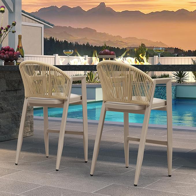 PURPLE LEAF Wicker Bar Stool Set of 2 Bar Height Stools - Image 3