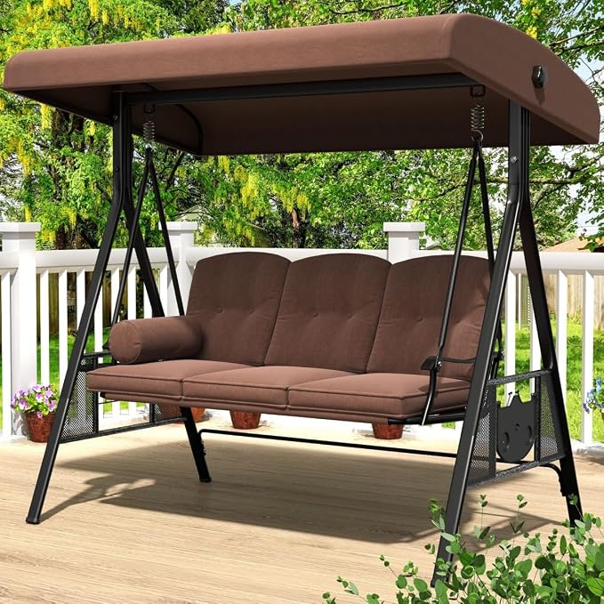 AECOJOY Outdoor Porch Swing, 3-Seat Porch Swing by AECOJOY