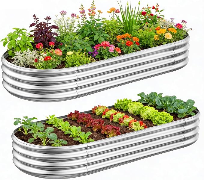 GADI Metal Raised Garden Bed 2Sets Galvanized Planter Box by GADI