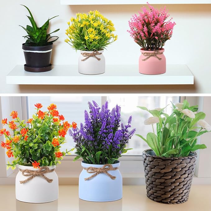 Cindeer 16 Pcs Large Artificial Potted Flowers Fake Potted Plants Plastic Faux - Image 6