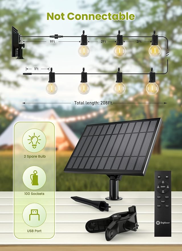 Brightown 208FT Solar String Lights Outdoor Waterproof - Image 5