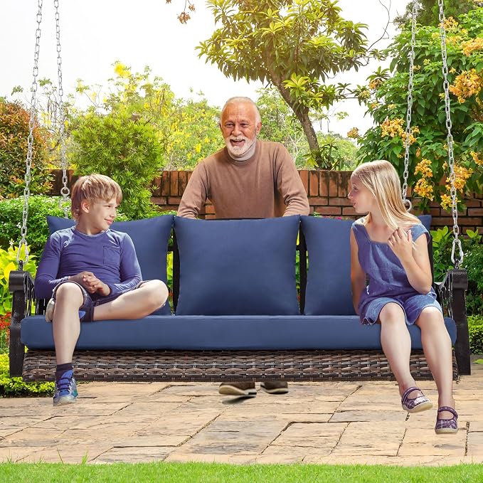 3-Person Wicker Porch Swing Chair Heavy Duty 900 LBS Outdoor Rattan Patio Swing - Image 7