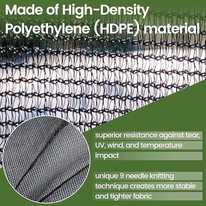 60-70% 10 FT X 20 FT Mesh Tarp/Shade Cloth 9-Needle Knitted Heavy Duty Black - Image 3