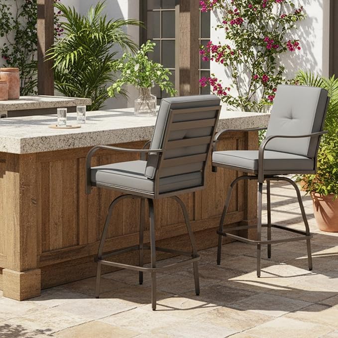 Patio Swivel Bar Stools Set of 2, Outdoor Bar Height Swivel Chairs - Image 8