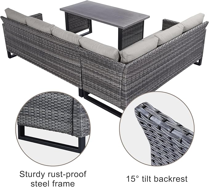 Belord Outdoor Sectional Sofa 6 Seater L Shaped Couch Wicker Patio Conversation - Image 6