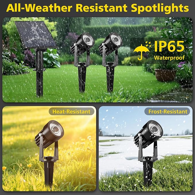 T-SUN 2W Solar Spotlights, LED Solar Powered Landscape Lights Outdoor - Image 7