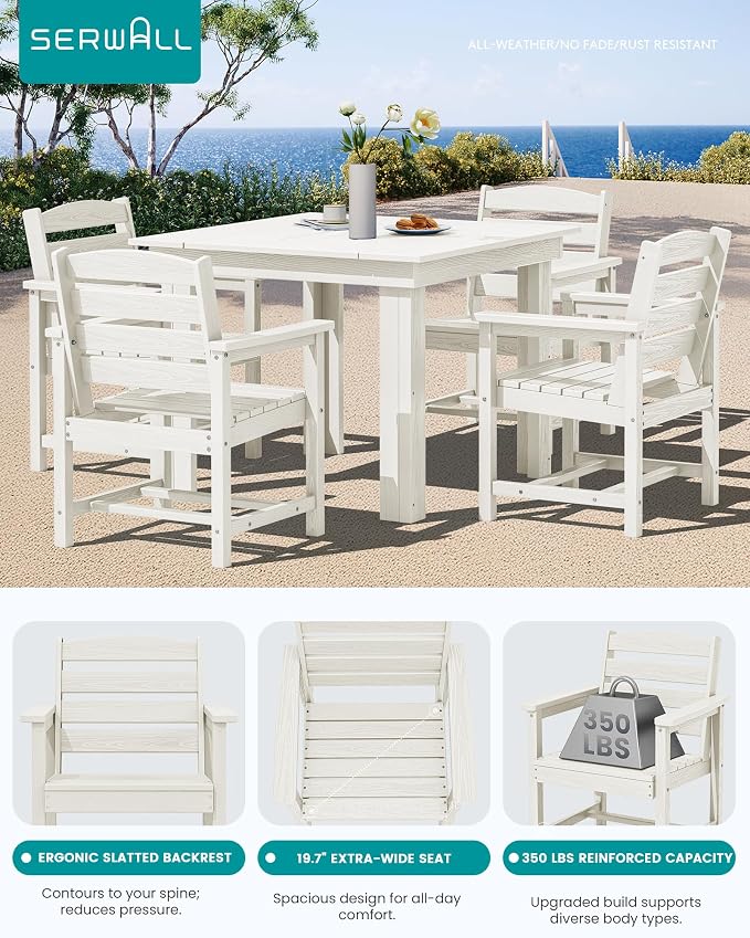 SERWALL Outdoor Dining Set for 4, HDPE Square Table and Chairs Set All Weather - Image 5