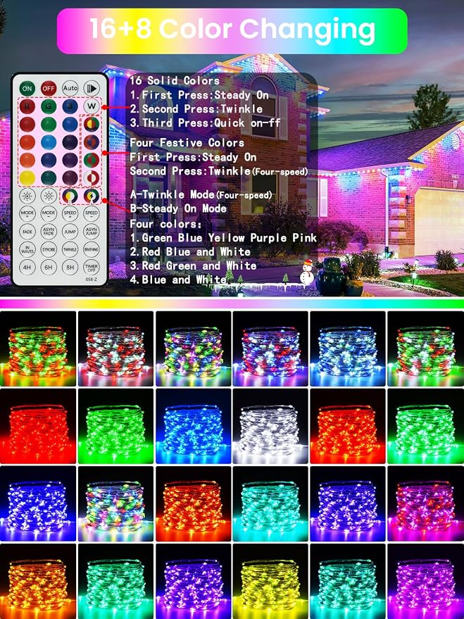 66Ft 200 LED RGB Color Changing Christmas Fairy Lights Plug in, Waterproof - Image 2