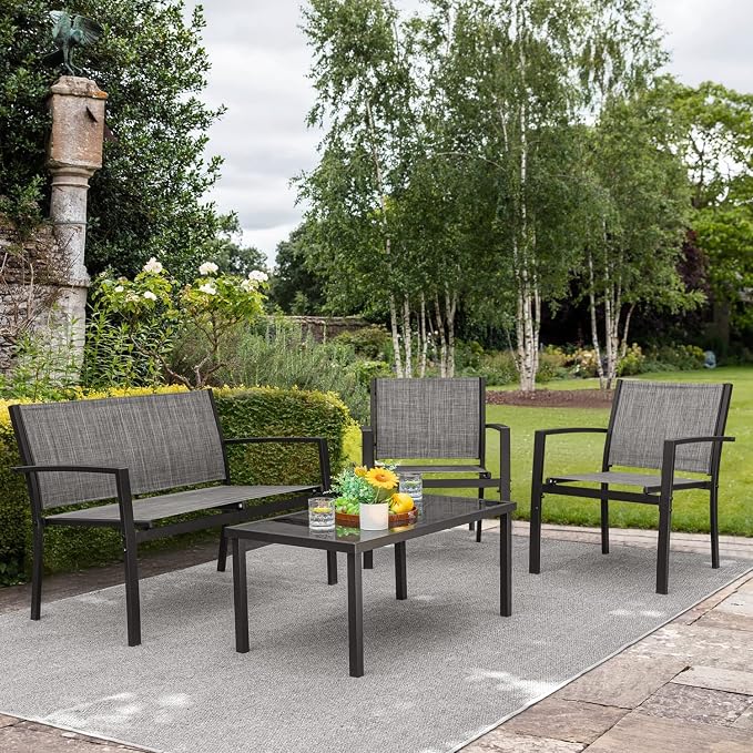 Devoko 4 Pieces Patio Furniture Set Outdoor Garden Patio Conversation Sets - Image 3