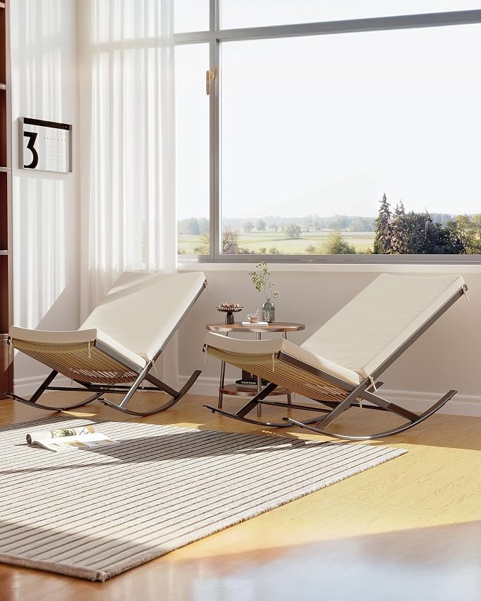 GarveeLife Outdoor Rocking Lounge Chair Set of 2, Patio Chaise Lounge - Image 5