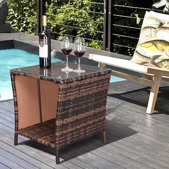 Outvita Outdoor Side Table, Rattan Coffee Table Small End Table - Image 7
