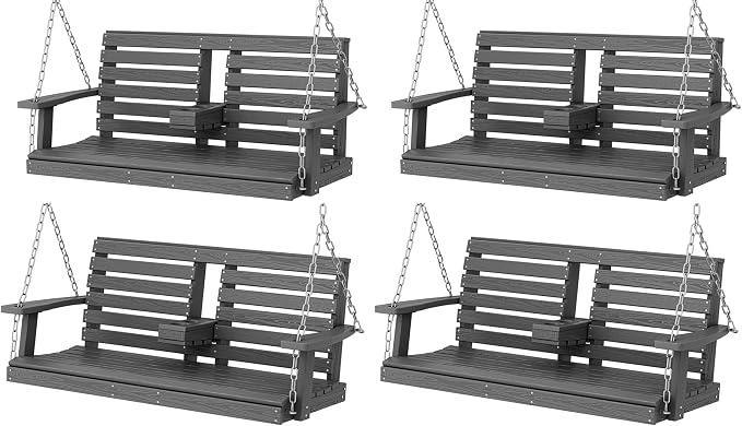 KINGYES Outdoor Hanging Patio Swing Chair Set of 4, 2 Seat Bench by KINGYES
