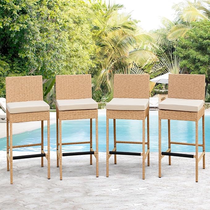 ECOTOUGE Outdoor Bar Stools, Wicker Woven Patio Stools & Patio Bar Chairs - Image 6