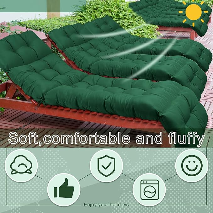 Outdoor Chaise Lounge Chair Cushion 72 x 22 x 4.21 Inches Thick Tufted Patio - Image 4