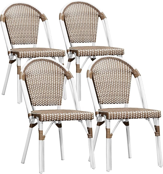 PURPLE LEAF Outdoor Dining Chair Set of 4 Hand-Woven Aluminum Wicker Rattan by PURPLELEAF