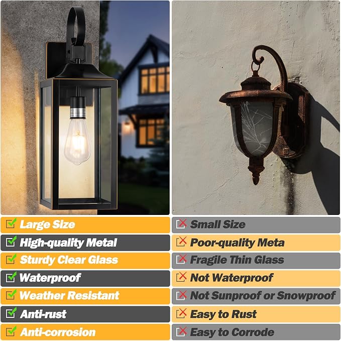 19" Large Outdoor Wall Light Fixtures, 2 Pack Black Exterior Light Fixtures - Image 6