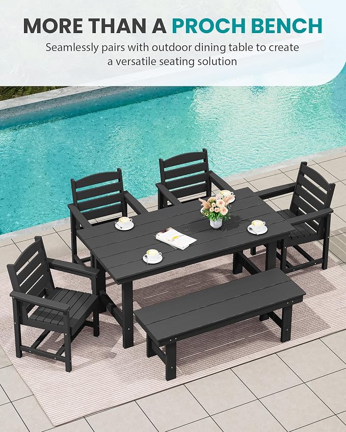 SERWALL 2-Person Outdoor Bench Backless, HDPE Outdoor Benches Weatherproof - Image 8
