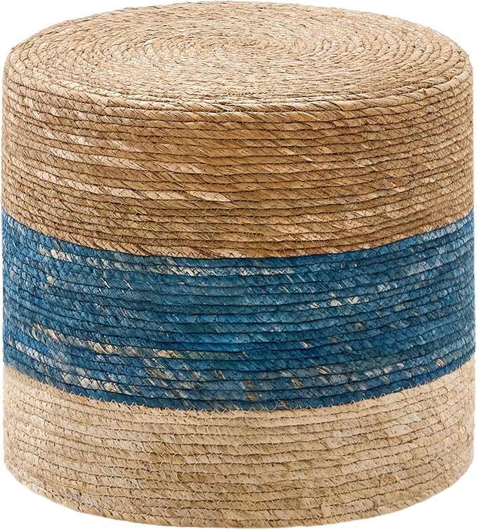 Wimarsbon 18'' Ottoman Pouf, Natural Braided Poof, Rustic Handweave Lounge by Wimarsbon