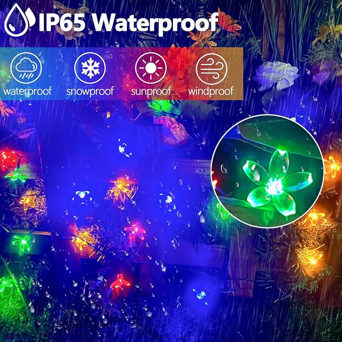 2PK 80LED 50FT Flower Solar String Lights Outdoor Waterproof, Cherry Blossoms - Image 5