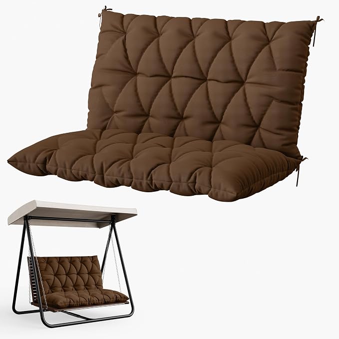 Porch Swing Cushion with Backrest 2-3 Seater Outdoor Bench Cushions Waterproof by Snubbull