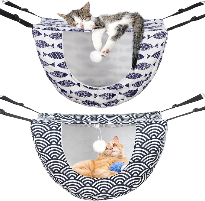 Unittype 2 Pieces Cat Cage Hammock Hanging Pet Bed Double Layer Soft Plush by Unittype