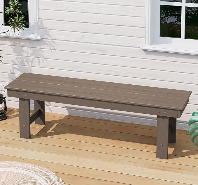 SERWALL 2-Person Outdoor Bench Backless, HDPE Outdoor Benches Weatherproof - Image 2