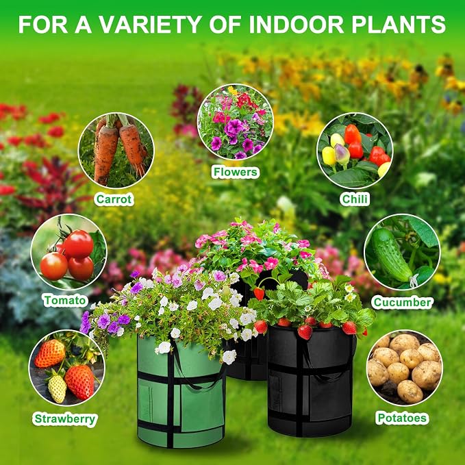 7 Gallon Potato Grow Bags with Viewing Window, 300G Nonwoven Garden Planting - Image 4