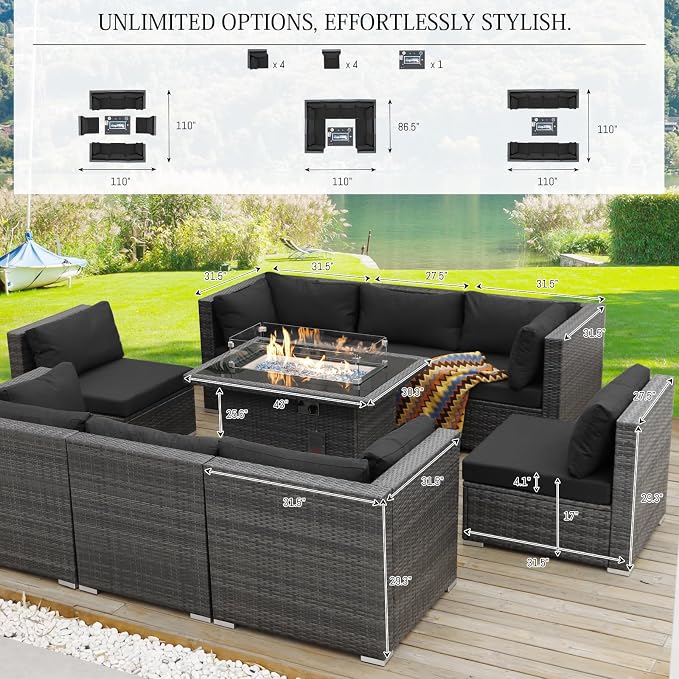 BULEXYARD 9 Piece High Back Outdoor Sectional Seating - Image 6