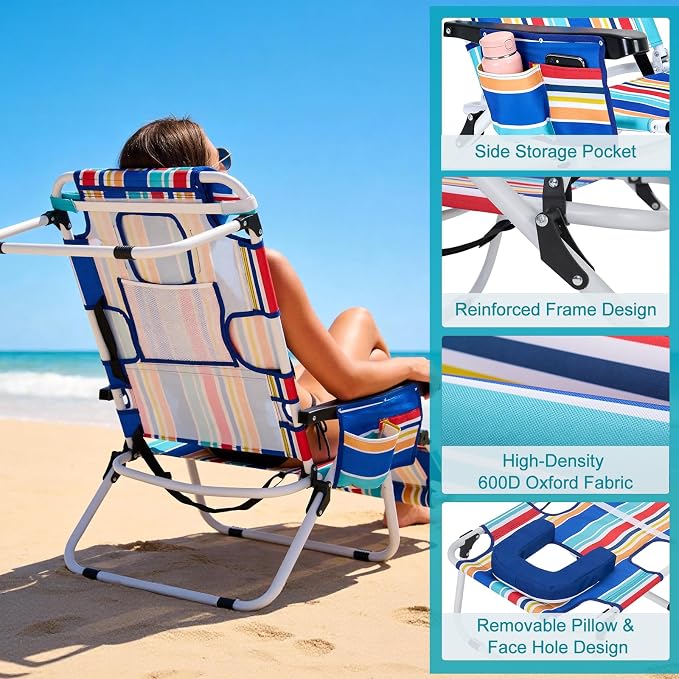 ABORON Tanning Chair with Face Hole, 5-Position Adjustable Reclining Beach - Image 6