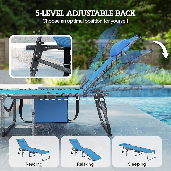 Outsunny Folding Chaise Lounge Chair Outdoor Tanning Chair - Image 4